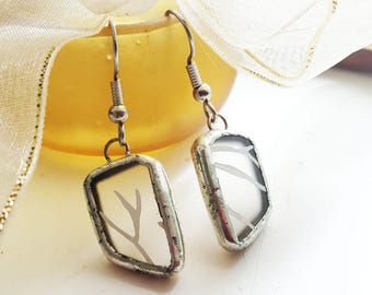 Pendientes de vidrio transparente y blanco reciclado - #12