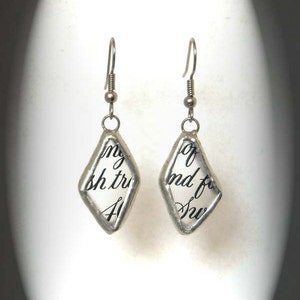 Upcycled Glass Earrings With Script Writing 14 image 1