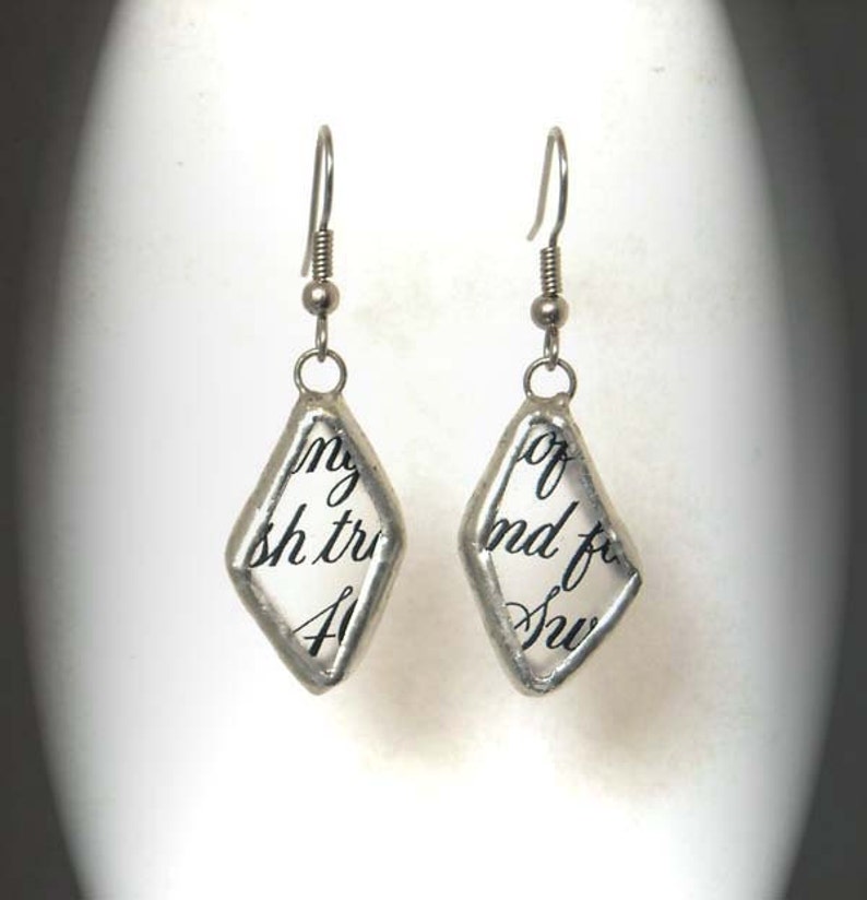 Upcycled Glass Earrings With Script Writing 14 image 1