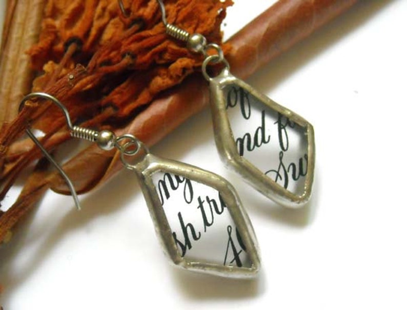 Upcycled Glass Earrings With Script Writing 14 image 3