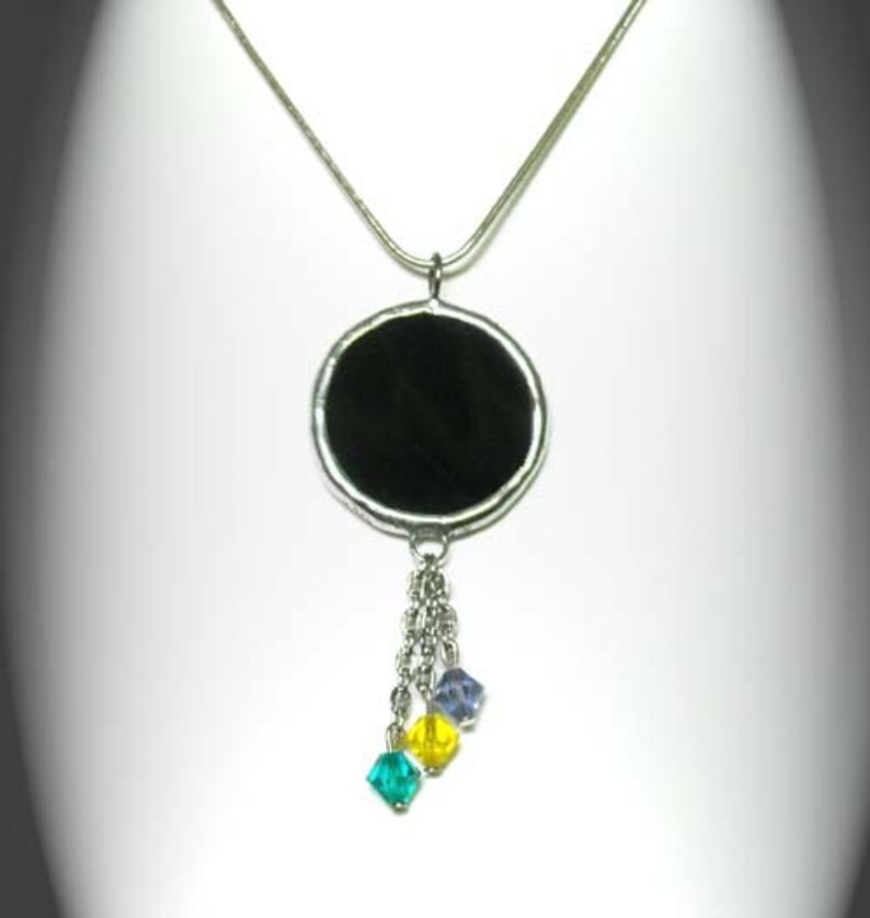 Black Stained Glass Pendant With Swarovski Crystals image 4