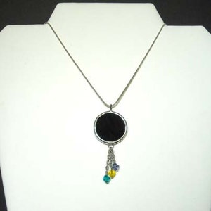 Black Stained Glass Pendant With Swarovski Crystals image 3