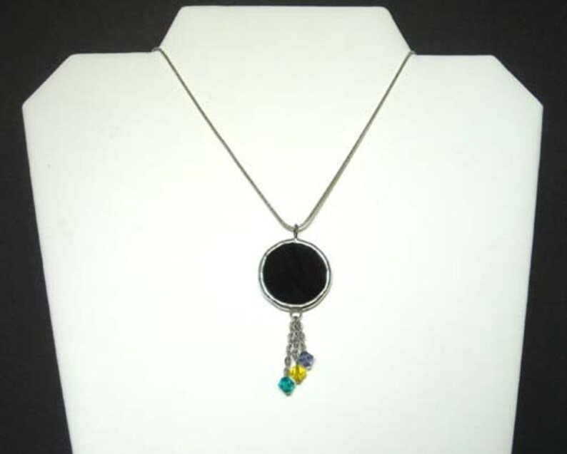 Black Stained Glass Pendant With Swarovski Crystals image 3