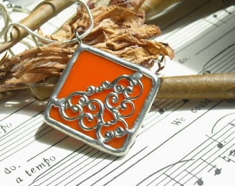 Orange Stained Glass Filigree Pendant