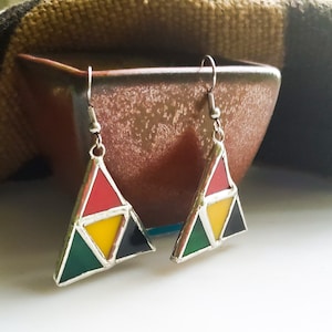 Multicolored Triangle Stained Glass Earrings - #2