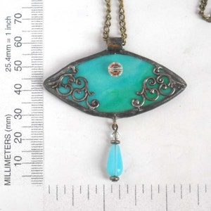 Aqua Victorian Inspired Stained Glass Pendant image 2