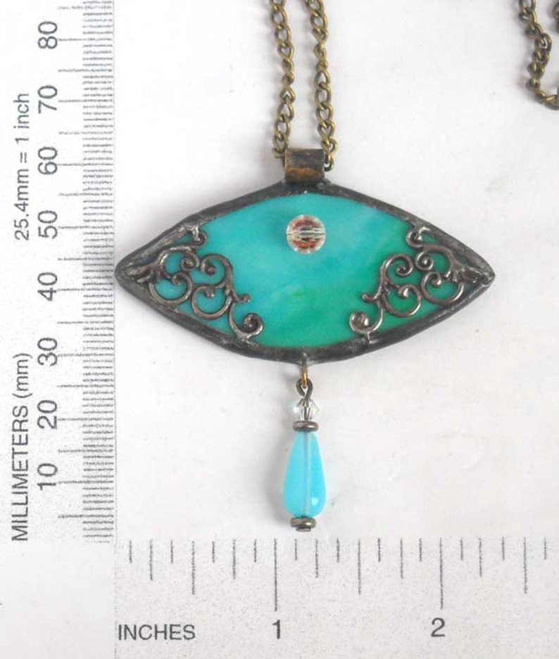 Aqua Victorian Inspired Stained Glass Pendant image 2