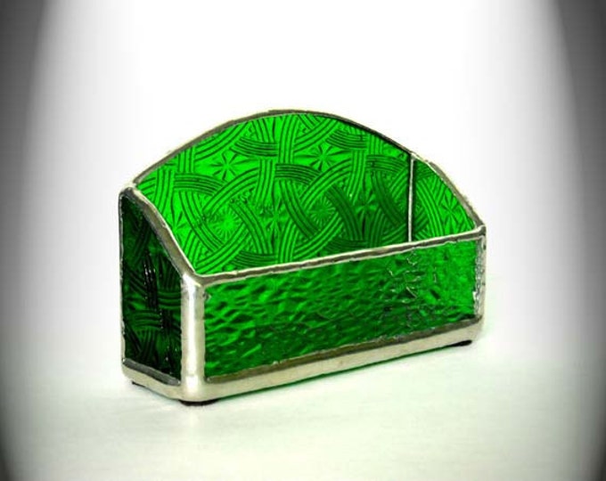 Green Stained Glass Business Card Holder Etsy