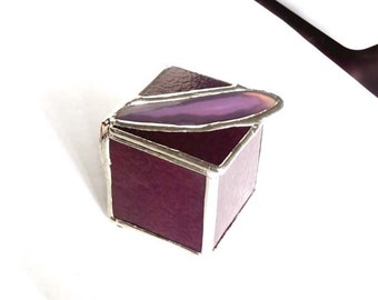 Purple Stained Glass Jewelry/Trinket Box With Agate