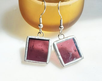 Purple Stained Glass Earrings