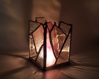 Pink And Clear Stained Glass Candle Holder