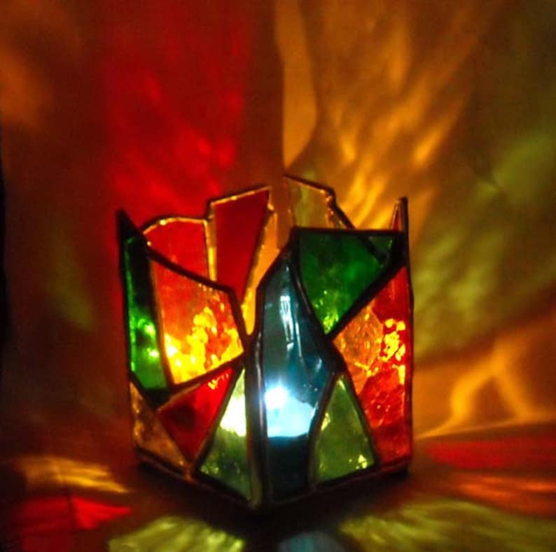 Multicolored Stained Glass Candle Holder Etsy