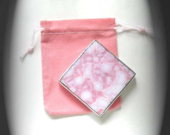 Pink And White Stained Glass Vanity Pocket Mirror