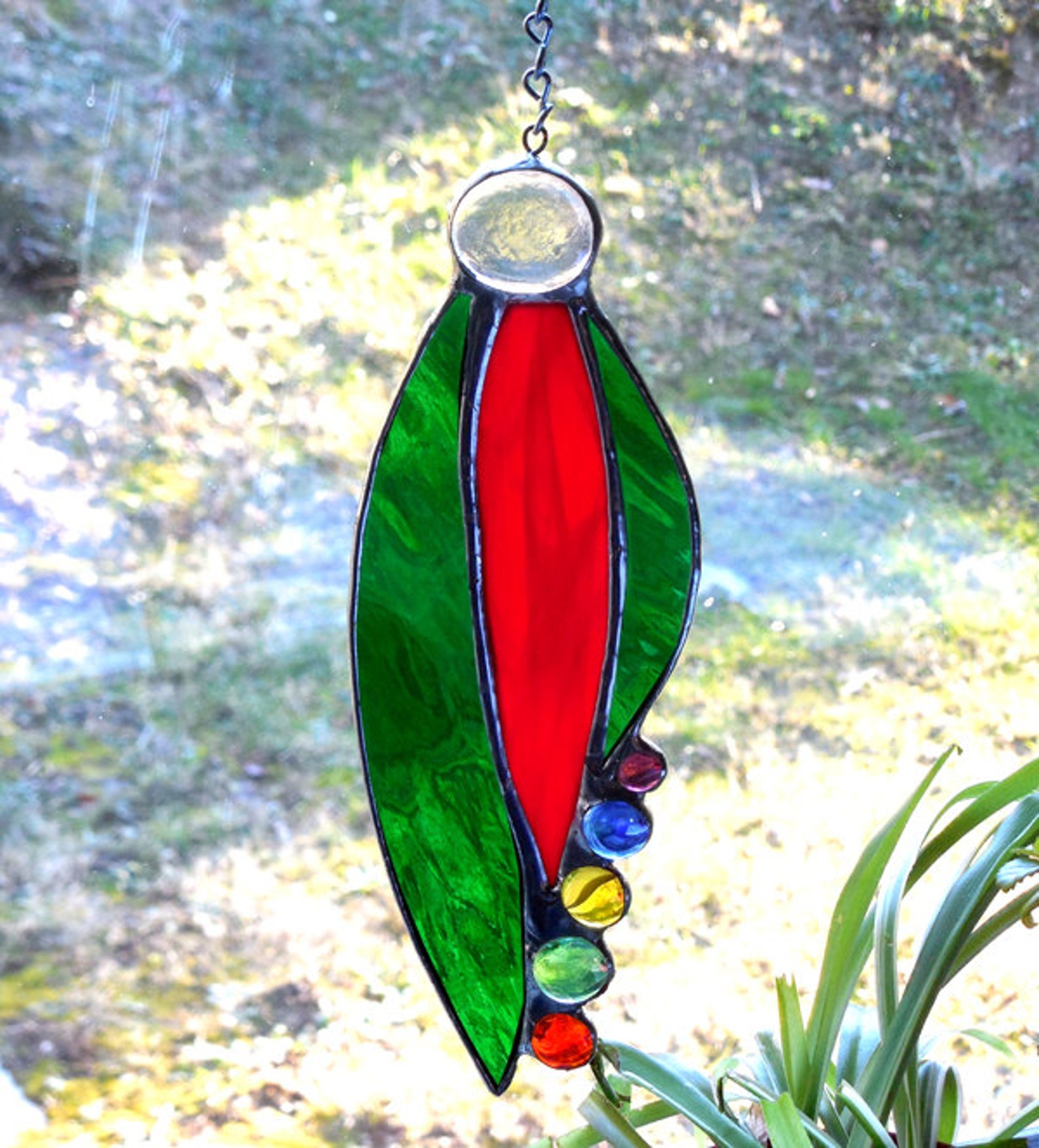 Stained Glass Sun Catcher With Glass Jewels Etsy