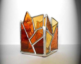 Amber Stained Glass Candle Holder