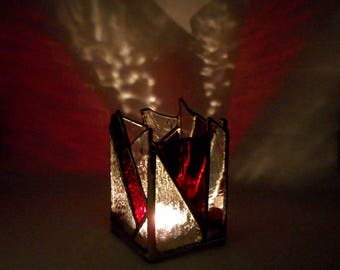 Red And Clear Stained Glass Candle Holder