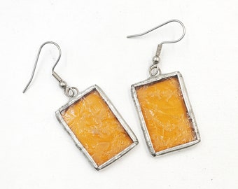 Textured Amber Stained Glass Earrings - #15