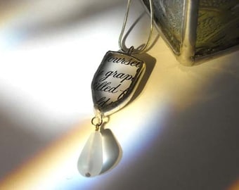 Upcycled Frosted Glass Pendant With Glass Bead - #1