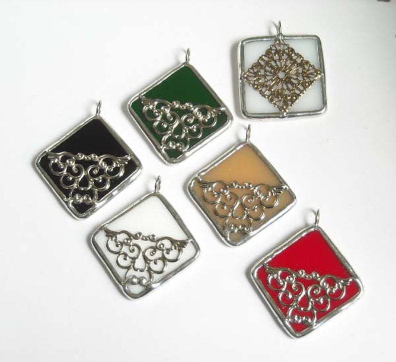 Black Stained Glass Pendant With Filigree image 5
