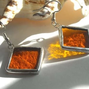 Amber Stained Glass Earrings image 1