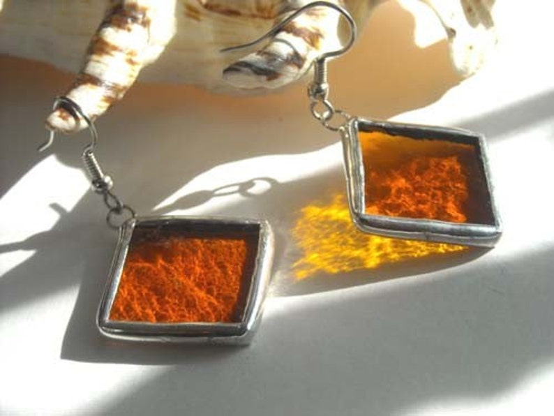 Amber Stained Glass Earrings image 1
