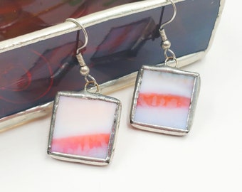 Red And White Stained Glass Earrings