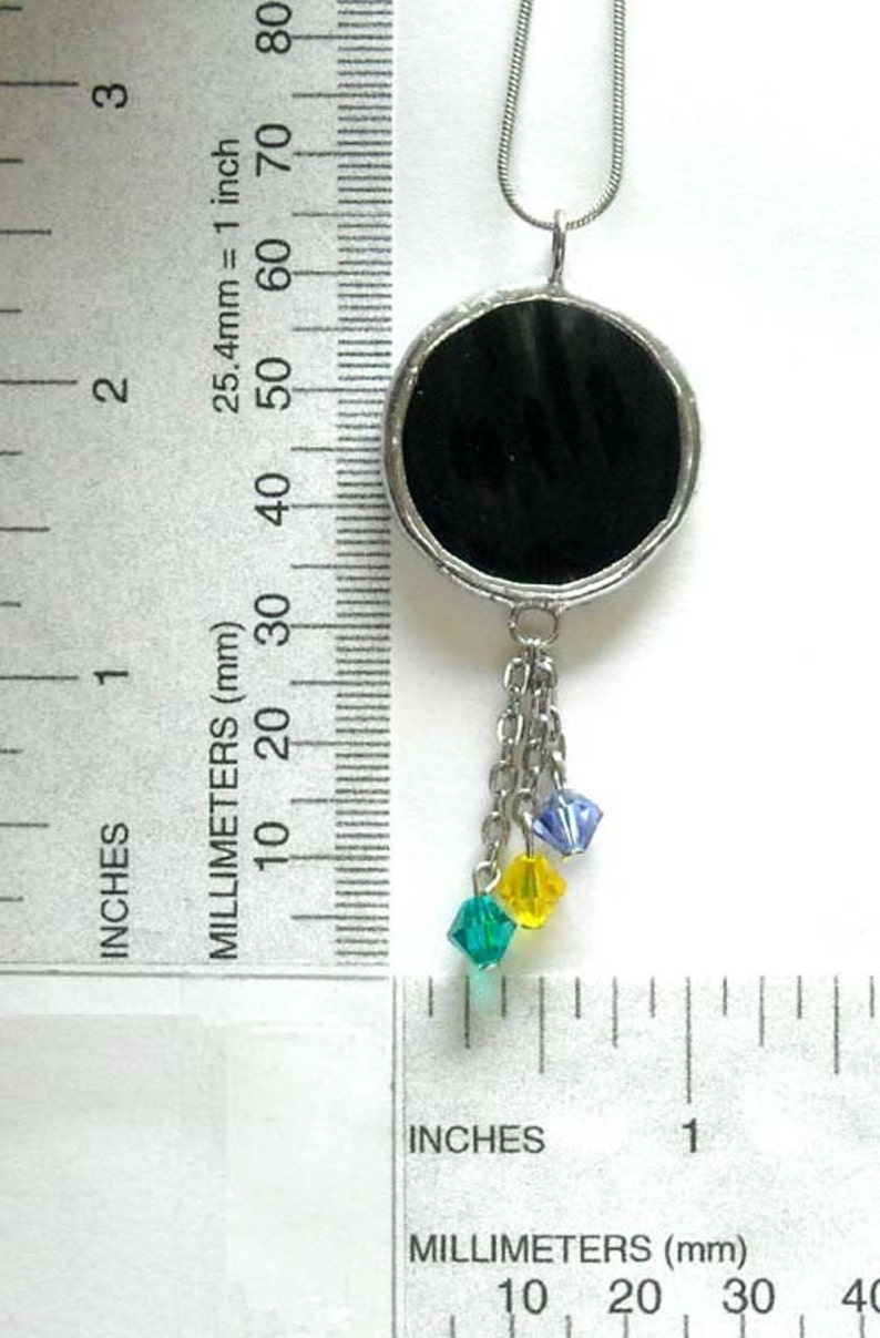 Black Stained Glass Pendant With Swarovski Crystals image 2