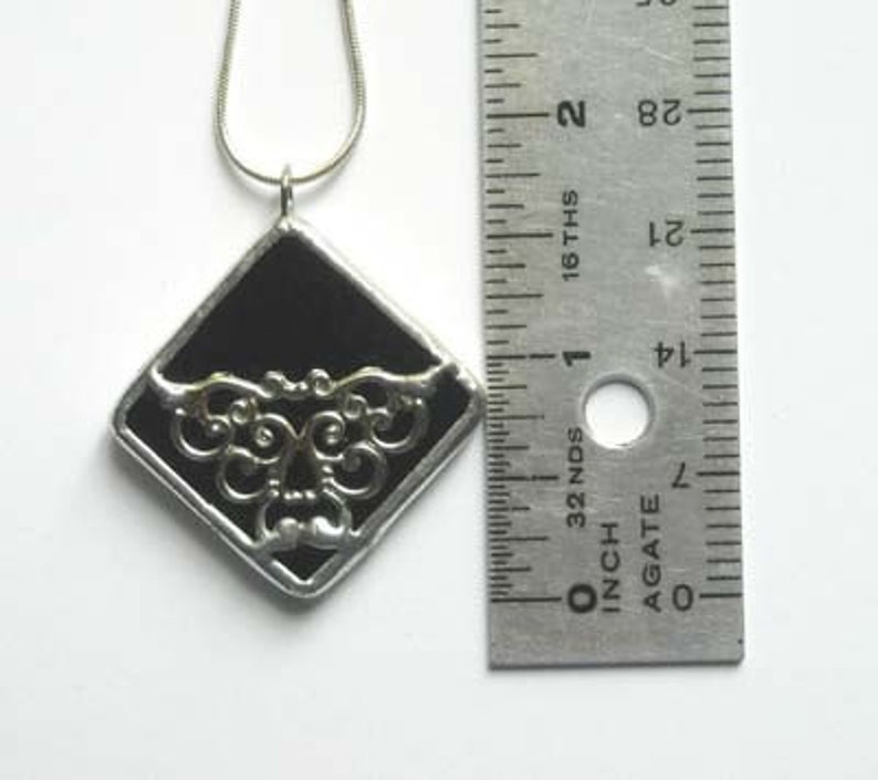 Black Stained Glass Pendant With Filigree image 2