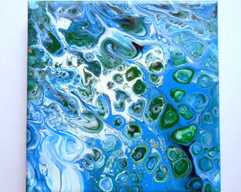 Azul y verde acrílico Pour pintura pared arte