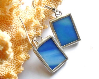 Blue And White Stained Glass Earrings