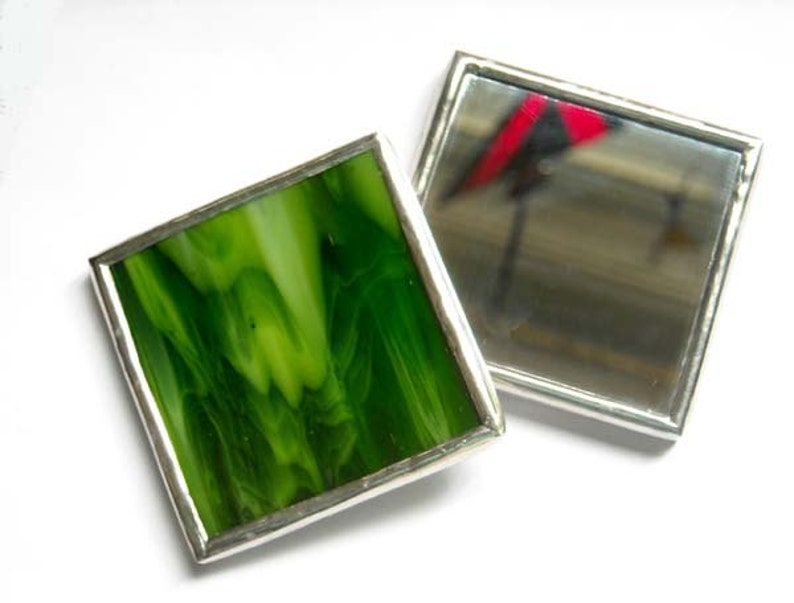 Green Streaky Stained Glass Pocket Mirror Etsy