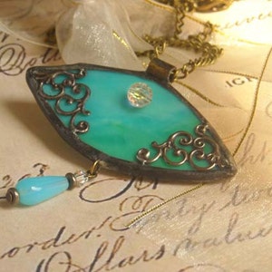 Aqua Victorian Inspired Stained Glass Pendant image 1