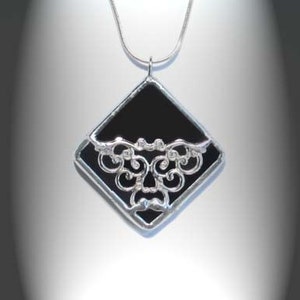 Black Stained Glass Pendant With Filigree image 4