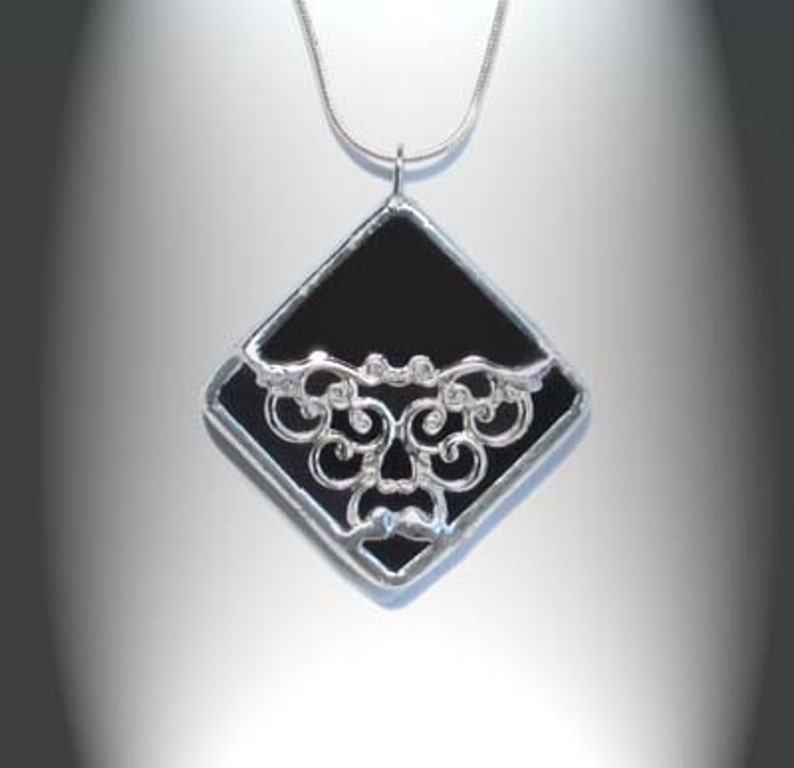 Black Stained Glass Pendant With Filigree image 4