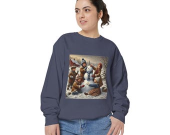 Winter Merriment Sweatshirt - Heartwarming Snowman Scene with 'Where Love Gathers, Joy Grows' Design