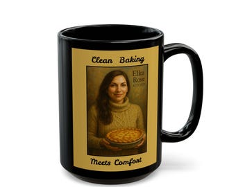 Clean Baking Meets Comfort Mug | Black ceramic coffee cup