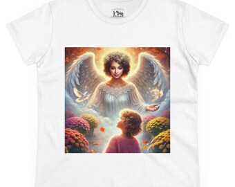 Women's Midweight Cotton tee My Guardian Angel" Cotton T-Shirt with Heartfelt Poem on the Back | Ethereal Art Design |