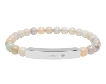 Strong Engravable Natural Stone Bar Bracelet | Stretch Beaded Bracelet