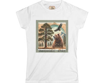 Women's Softstyle Tee Unbreakable Spirit T-Shirt Oak Tree  Bear Design Inspirational Strength  Faith Tee