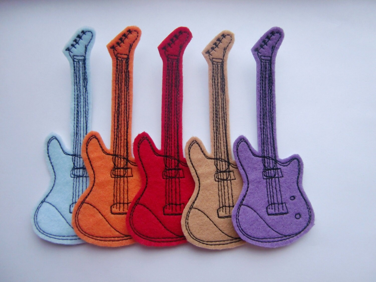 Iron On Patches Set of 5 Guitars Embroidered Felt Appliques Etsy