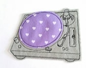 Gray turntable iron on patch - sew on patch - music applique - dj equipment - band patch - embellishment -iron on - heart felt