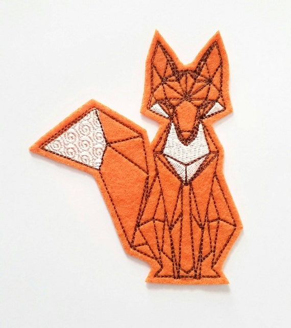 Origami Geometrische Orange Fuchs Nähen Auf Eisen Auf Filz Mit Der Stickmaschine Bestickt Patch Applikation In Orange Filz Mit Braunem Und Weißem