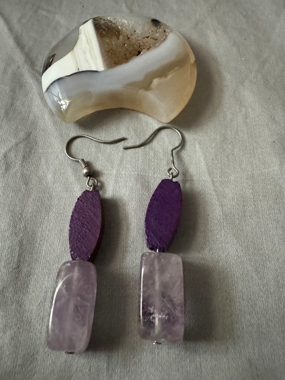 Sterling Silver Amethyst stone dangle earring - image 1