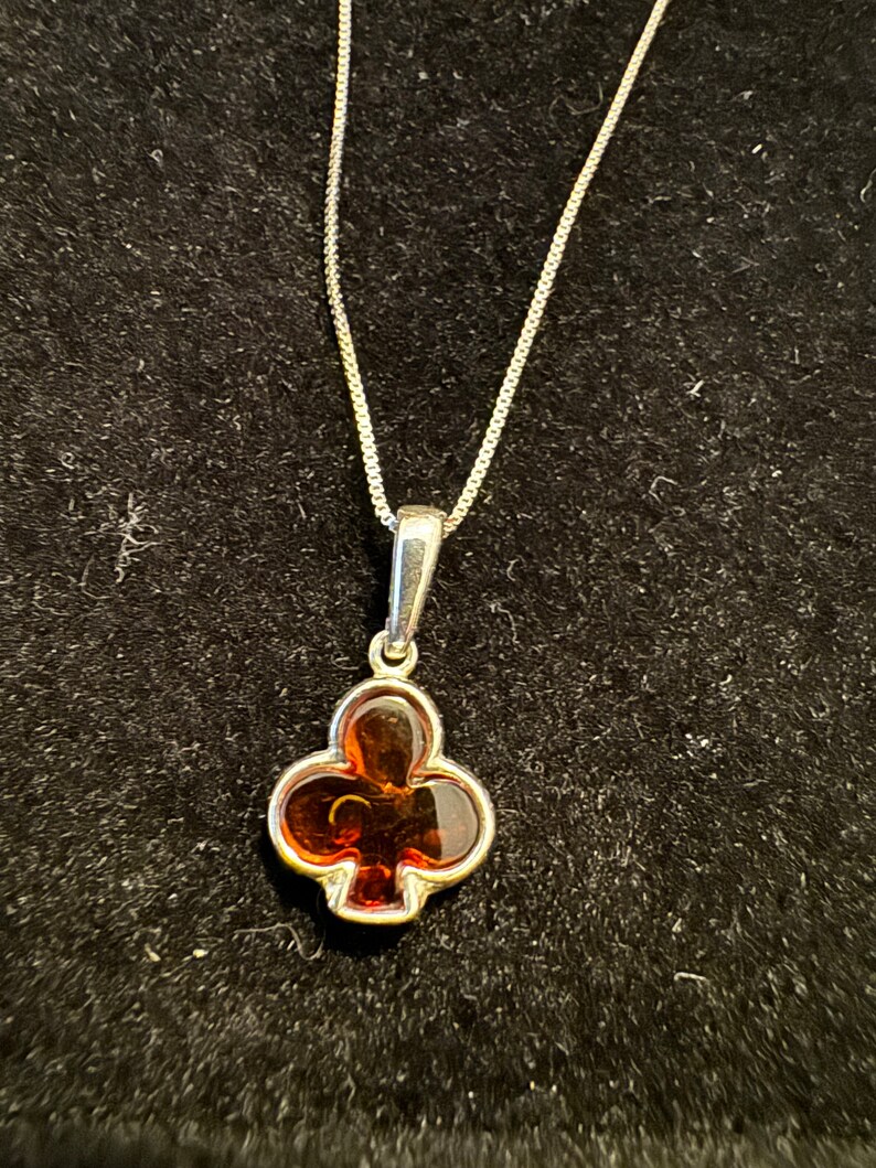 Sterling Silver Cognac Amber Clover Pendant With 1618 Adjustable ...