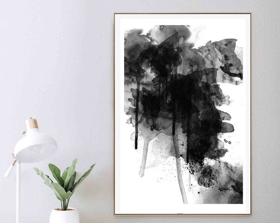 Printable Wall Art, Black White Art, Minimal Ink Painting, Instant Download, Gothic Art Print, 24"x36" Contemporary RegiaArt
