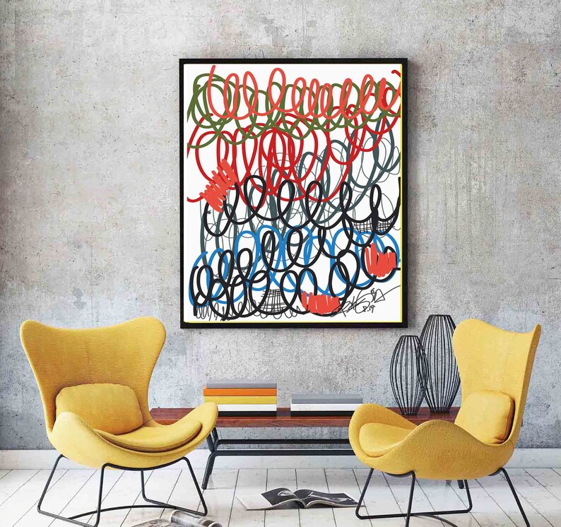 Printable Abstract Wall Art Bla Bla Bla Drawing Colorful | Etsy