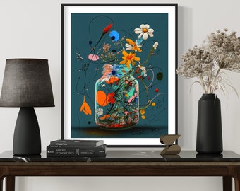 Instant Download, AI Art, Flowers in a Jar, Generative Art, Wall Art, Art Print, Room Decor, Printable, Digital, RegiaArt