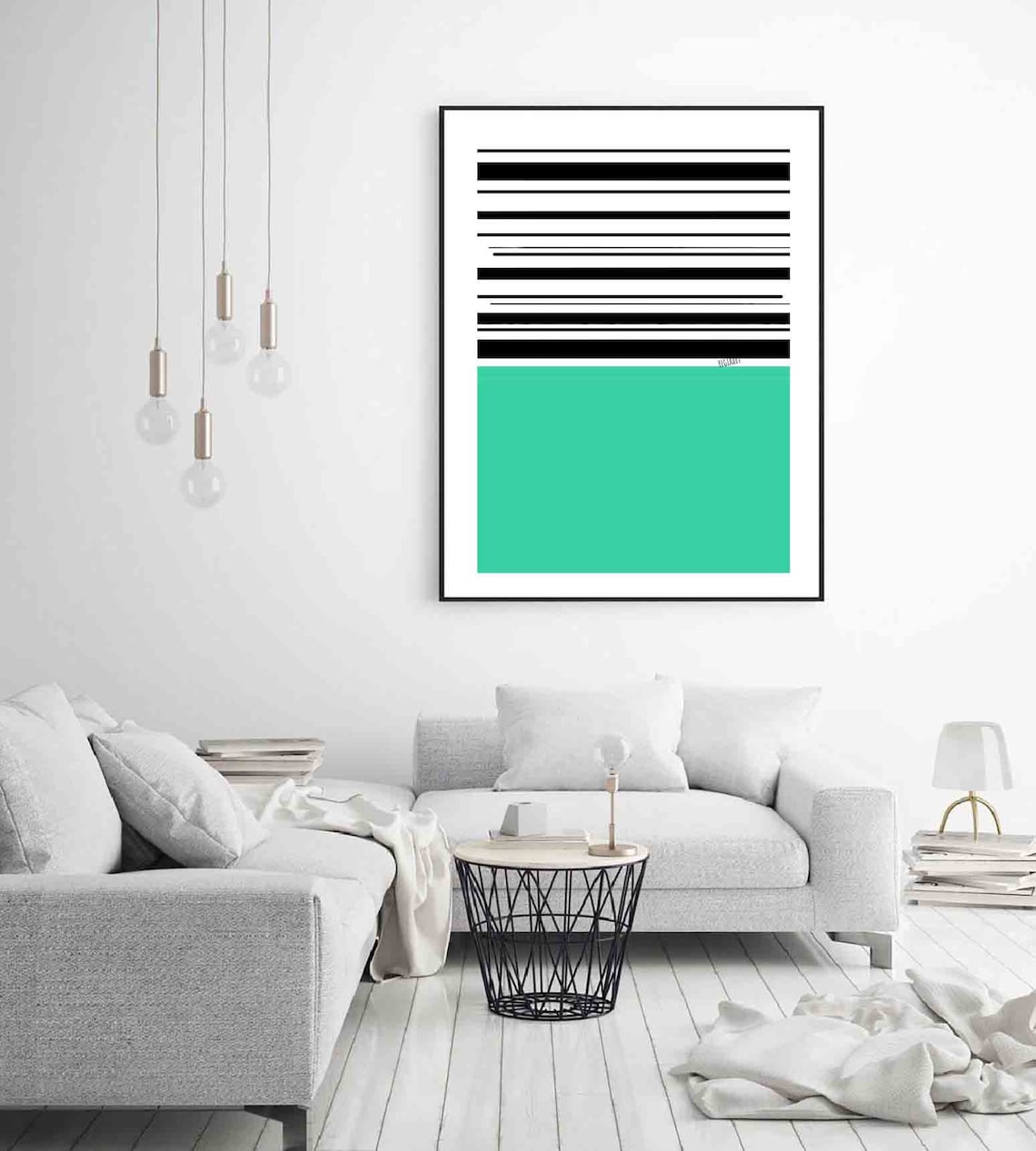 Printable Wall Art Teal Black Lines Abstract Large Art Etsy