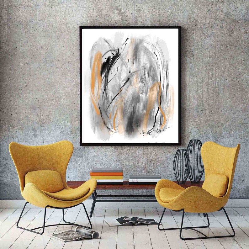 Printable Abstract Art Black Gray Ochre Art Large Wall Art Etsy