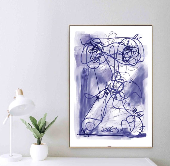 Printable Abstract Art, Navy Blue Art, Instant Download, Figure Drawing Art, Large Wall Art 24 x 30, Home Office Wall Decor RegiaArt
